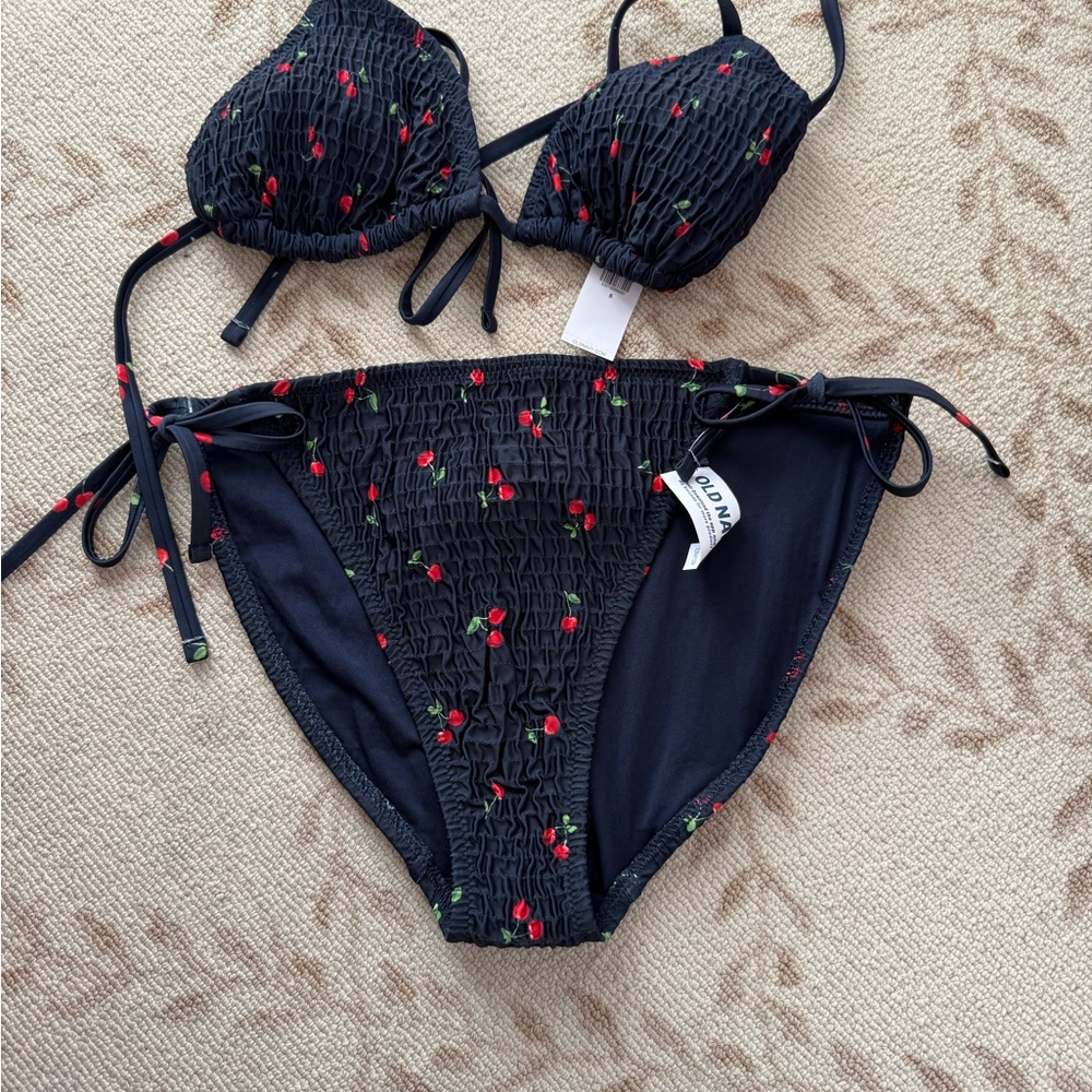 Old Navy never worn Dark Blue Bikini with Red Cherry Design (small t, medium b)